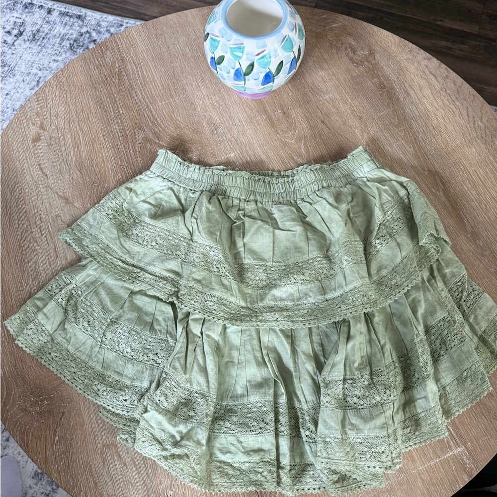 Loveshackfancy Light Green Ruffle Mini Skirt- Siz… - image 1